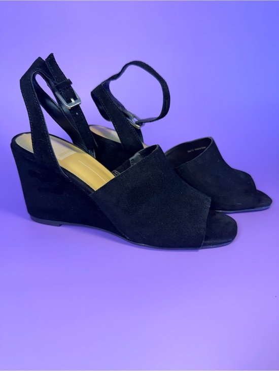 Dolce Vita Shoes - Dolce Vita Black Suede Peep-Toe Wedge Sandals with Ankle Strap
